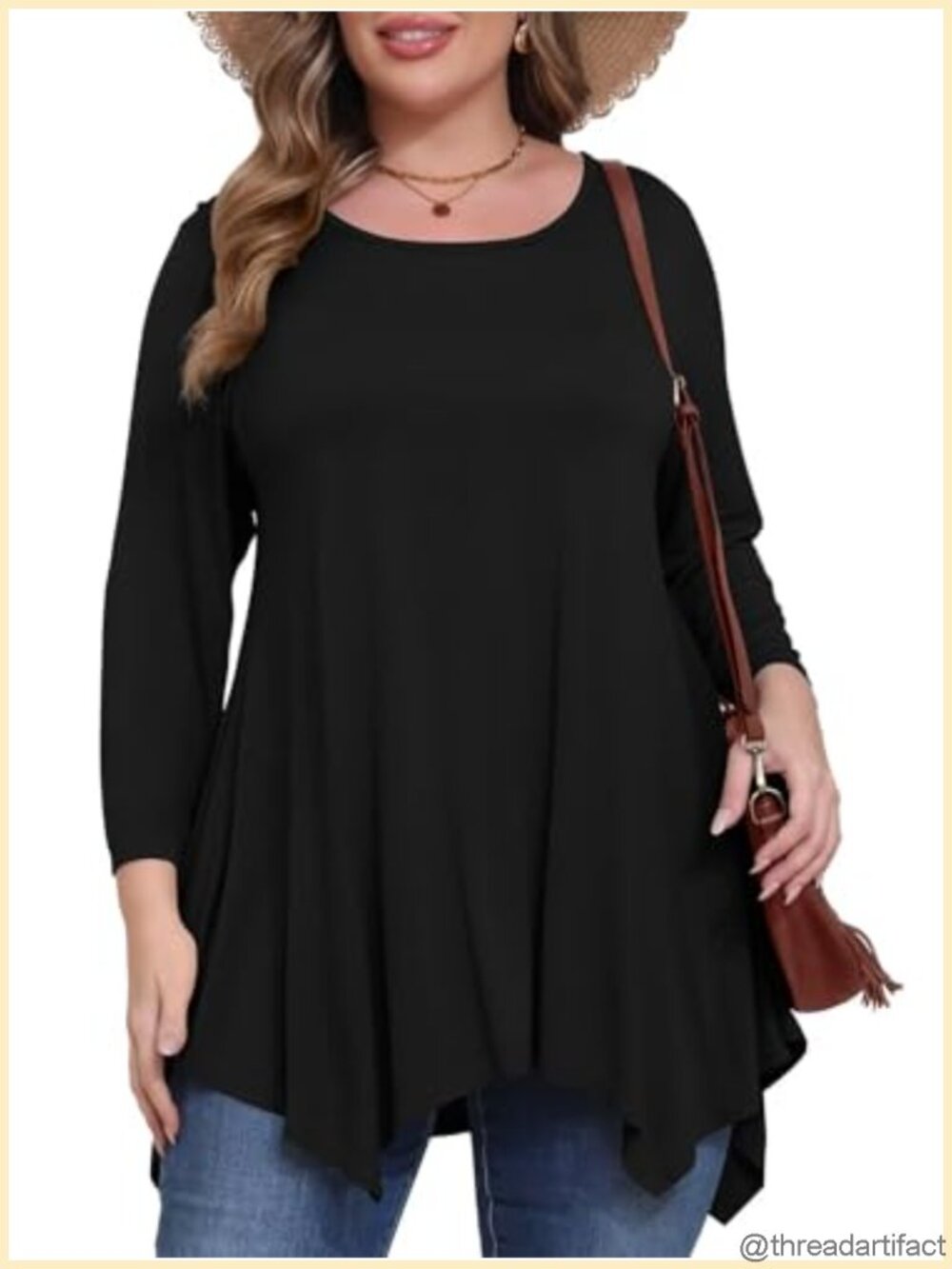 Plus Size Tunic Top 3/4 Sleeve Swing Loose Fit Leggings Blouse